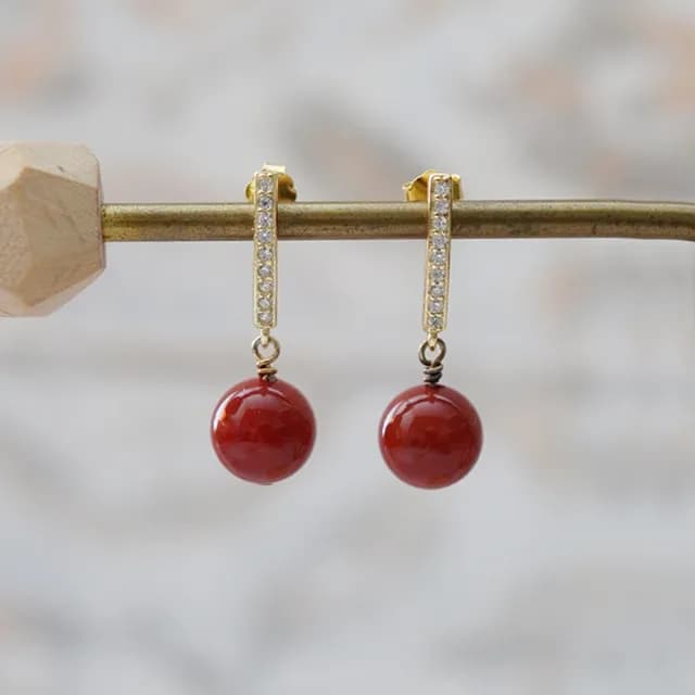 【BLUMA】紅瑪瑙耳環 天然水晶 優雅紅絲絨925純銀耳環(高雅時尚 天然寶石耳飾 純銀飾品 情