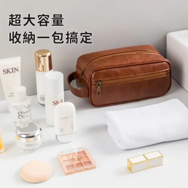 【復古風韻】情人節禮物 高級質感皮質洗漱包(防水耐髒 乾溼分離 多夾層 手提化妝袋 收納 盥洗 置物)