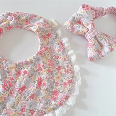 【Lianne baby】女嬰禮物 台灣製韓國布淡藍粉蕾絲髮帶彌月禮盒(週歲禮 嬰兒禮盒 滿月禮 收涎禮)