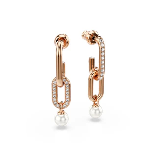【SWAROVSKI 施華洛世奇】Constella 水滴形耳環 水晶珍珠 圓形切割 白色 鍍玫瑰金色
