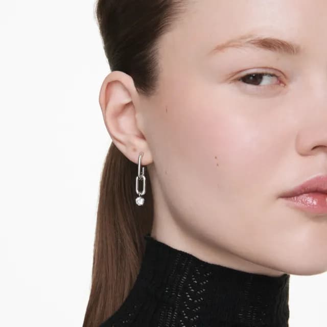 【SWAROVSKI 施華洛世奇】Constella 水滴形耳環 圓形切割 白色 鍍白金色