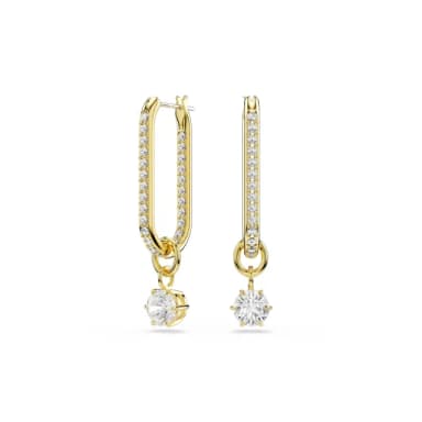 【SWAROVSKI 施華洛世奇】Constella 水滴形耳環 圓形切割 白色 鍍金色