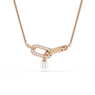 【SWAROVSKI 施華洛世奇】Constella 鏈墜 水晶珍珠 圓形切割 白色 鍍玫瑰金色