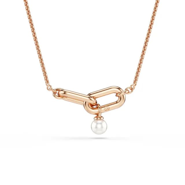 【SWAROVSKI 施華洛世奇】Constella 鏈墜 水晶珍珠 圓形切割 白色 鍍玫瑰金色