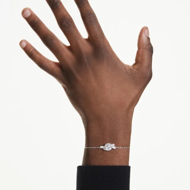 【SWAROVSKI 施華洛世奇】Matrix 手鏈 長方形切割 繩結 白色 鍍白金色(情人節禮物)