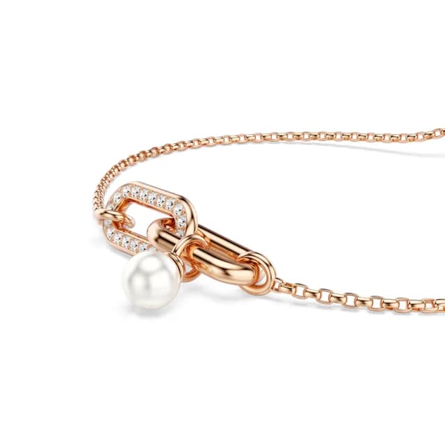 【SWAROVSKI 施華洛世奇】Constella 手鏈 水晶珍珠 圓形切割 白色 鍍玫瑰金色