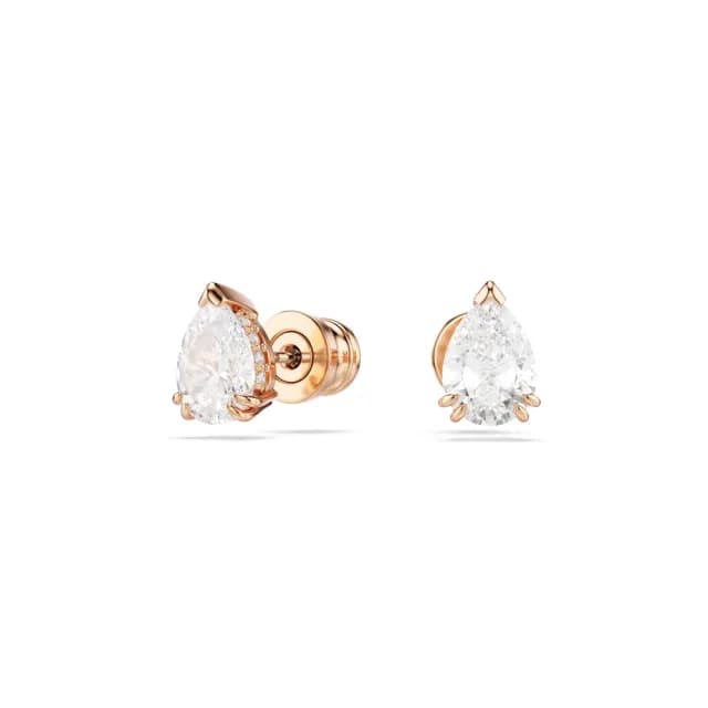 【SWAROVSKI 施華洛世奇】Stilla 耳釘 梨形切割 白色 鍍玫瑰金色