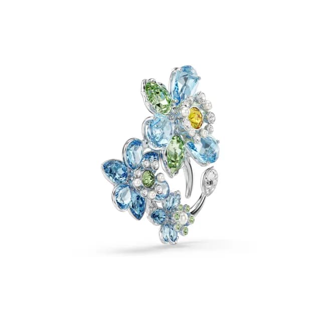 【SWAROVSKI 施華洛世奇】Idyllia 胸針 混合式切割 花朵 藍色 鍍白金色(情人節禮物)