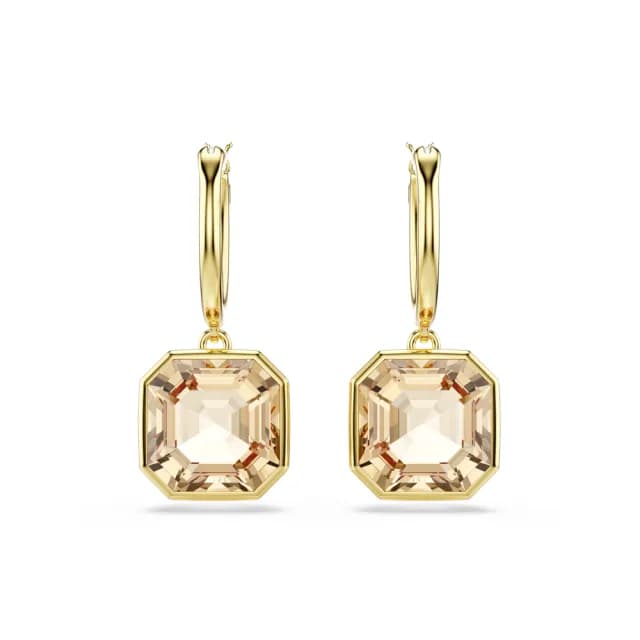 【SWAROVSKI 施華洛世奇】Millenia 水滴形耳環 方形切割 焦糖色 鍍金色