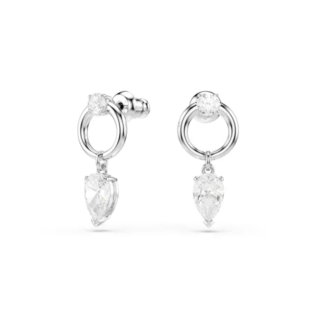【SWAROVSKI 施華洛世奇】Mesmera 水滴形耳環 混合式切割 白色 鍍白金色