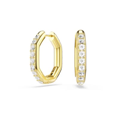 【SWAROVSKI 施華洛世奇】Dextera 大圈耳環 八邊形 圓形切割 白色 鍍金色