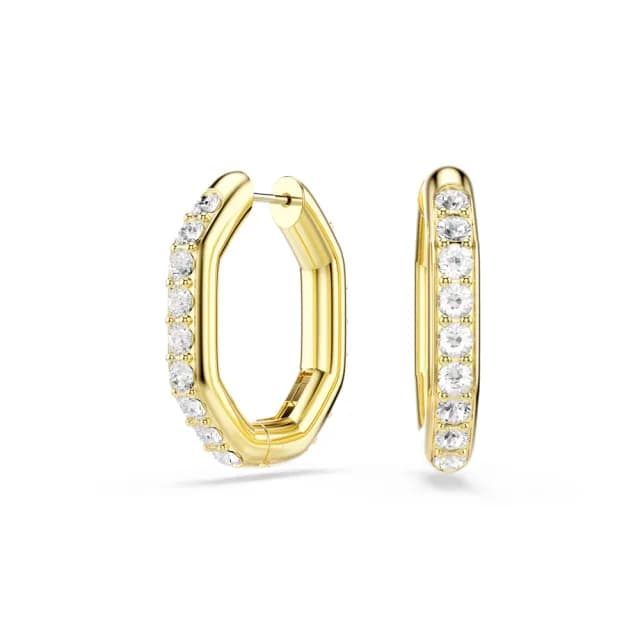 【SWAROVSKI 施華洛世奇】Dextera 大圈耳環 八邊形 圓形切割 白色 鍍金色