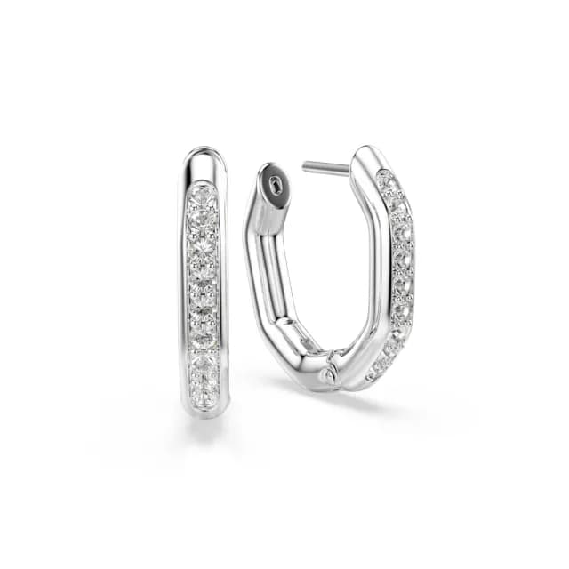 【SWAROVSKI 施華洛世奇】Dextera 大圈耳環 八邊形 圓形切割 白色 鍍白金色
