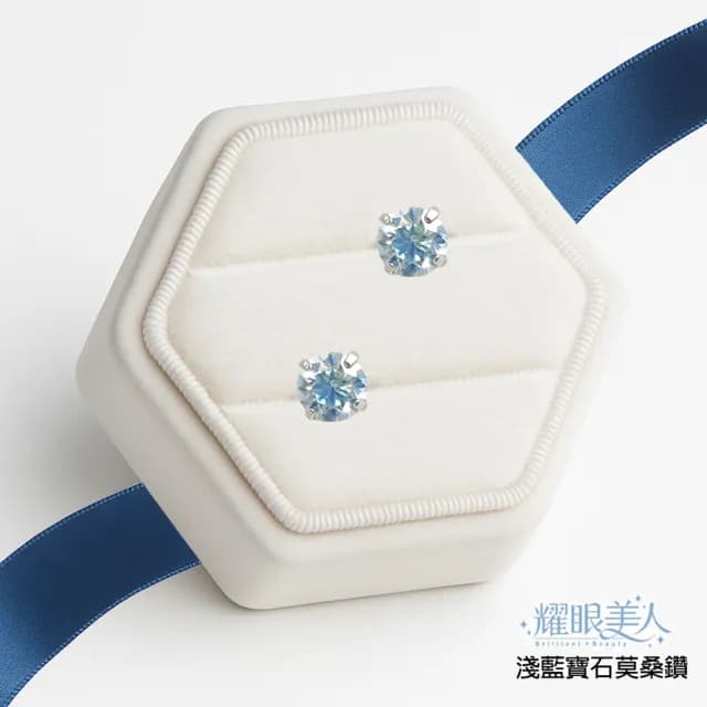 【耀眼美人】超閃耀一克拉淺藍寶石莫桑鑽耳環鈦閃耀/鈦鋼耳環後鎖式(過爐款/八心八箭/莫桑鑽/爸氣購物節)