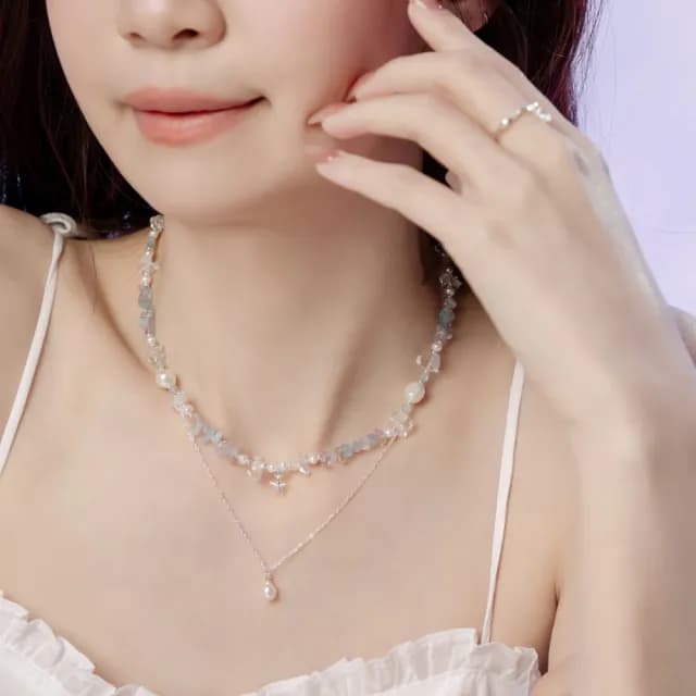 【SPANCONNY 飾品控】海洋聯名 l 紫黃晶 海藍寶 白水晶 珍珠 l 天然水晶項鍊(不易變形x不易斷裂x抗鏽防汗)
