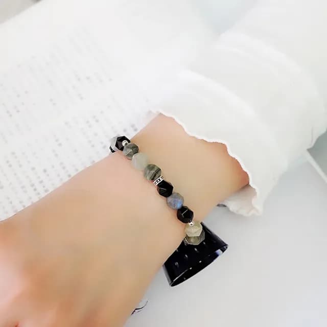 【BLUMA】父親節禮物 綠髮晶 金曜石 拉長石水晶手鏈 冬日慶典純銀手鍊(男女對鏈 情人節禮物 復古個性 純銀