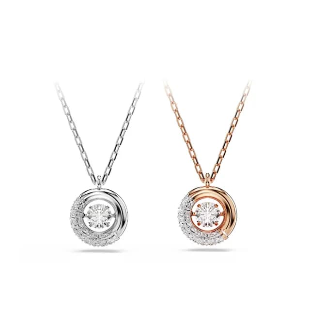 【SWAROVSKI 施華洛世奇】Dextera 鏈墜 圓形切割 白色 鍍玫瑰金色/鍍白金色(2色任選_情人節禮物)