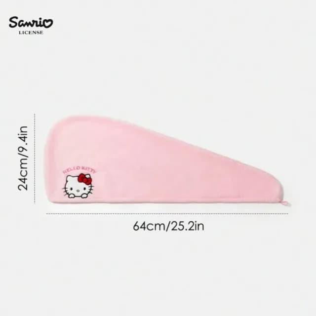 【SANRIO 三麗鷗】Hello Kitty凱蒂貓正版授權刺繡浴帽擦頭包頭巾(閨蜜女兒女友老婆聖誕交換禮物)
