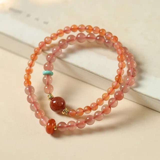 【KT DADA】雙11 情人節禮物 七夕 串珠手鍊 冰飄南紅 新中式 轉運手鍊 玉石手鍊 瑪瑙手鍊 柿子紅 雙圈手串