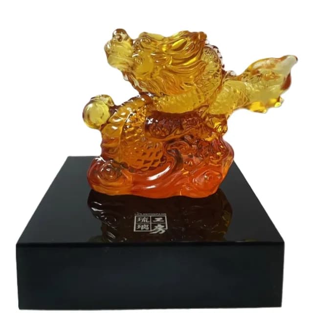 【琉璃工房】祥龍握珠 加 底座9*9*2.5cm 黑  入厝禮(入厝禮/玻璃/結婚禮物/藝術品/開業/退休/感謝等)