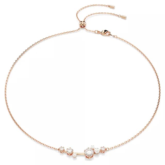 【SWAROVSKI 施華洛世奇】Constella 星映水晶珍珠 滑動調節式項鍊-玫瑰金(5729504)