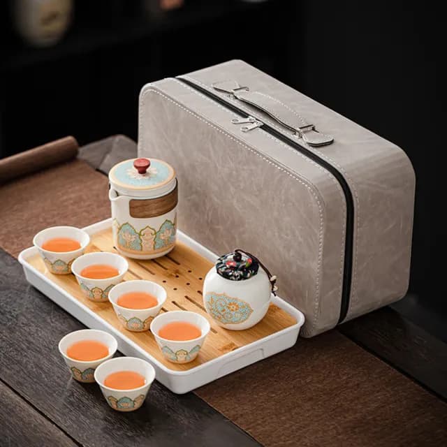 【YUNMI】便攜式旅行陶瓷茶具組 功夫茶壺 茶罐 旅行泡茶 露營茶器套裝組 父親節禮物 伴手禮(贈防撞包)