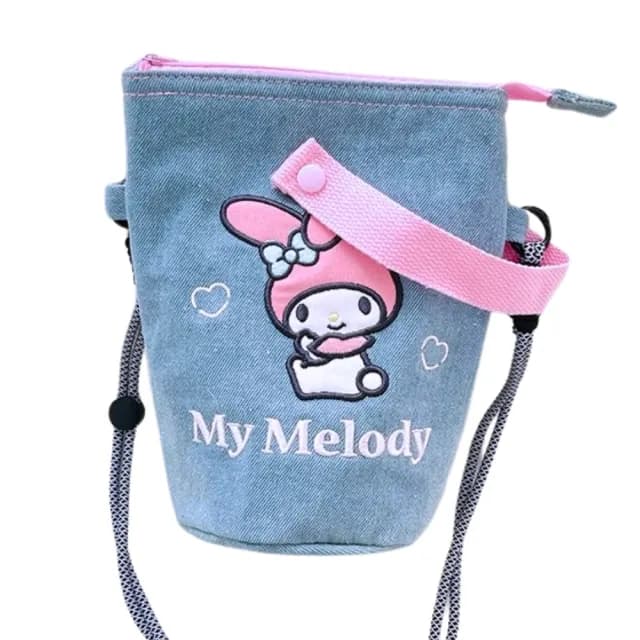 【SANRIO 三麗鷗】新款丹寧拉鍊手機包美樂蒂酷洛米大耳狗HELLO KITTY凱蒂旅行隨身包(生日禮物女兒女友禮物)
