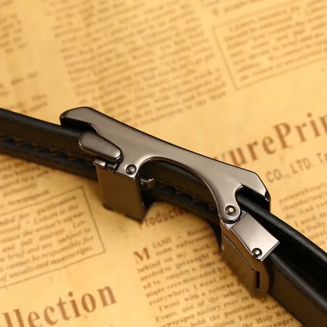 【YUNMI】雙11 真皮商務男士自動扣皮帶 時尚休閒腰帶 合金扣頭 寬3.5CM 可調節長度(生日禮物)