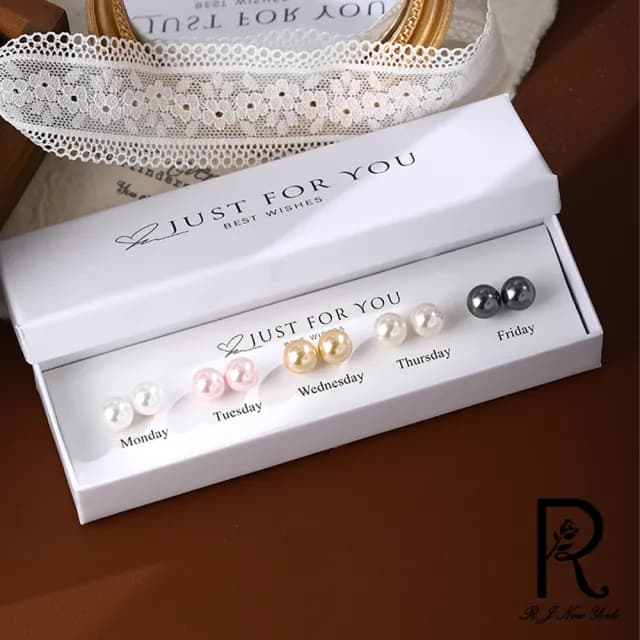 【RJ New York】天使琉璃珍珠簡約銀針五色一組耳環(五色一組尺寸可選)