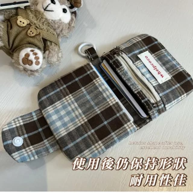 【外出攜帶】復古格紋雙層卡夾(可掛件 卡包 多層 零錢包 手拿包 隨身 小包 耳機包)