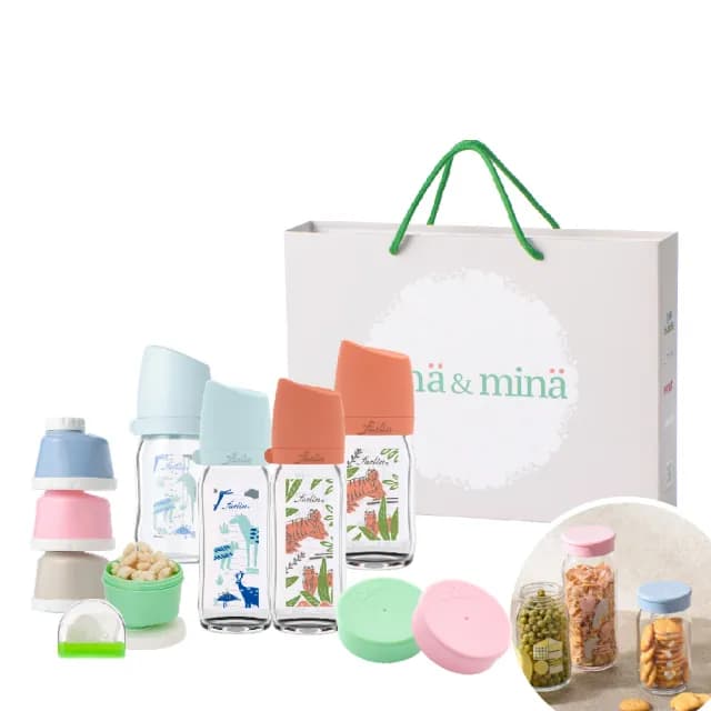 【Farlin】城市玻璃奶瓶彌月禮盒(派對動物款)