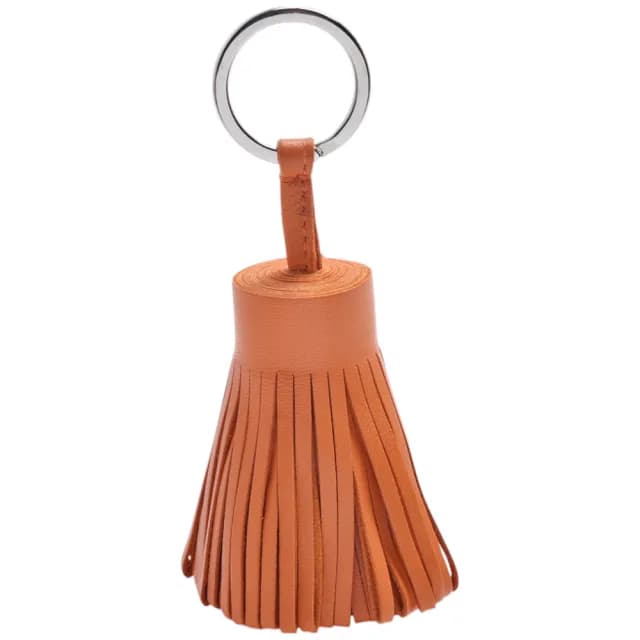 【Hermes 愛馬仕】流蘇造形山羊皮鑰匙圈手袋吊飾(橘色H327108-ORANGE)