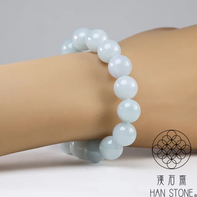 【漢石齋】情人節禮物 天然翡翠A貨 手珠手串 淺藍水種飄花(11.5-12mm/16pcs)