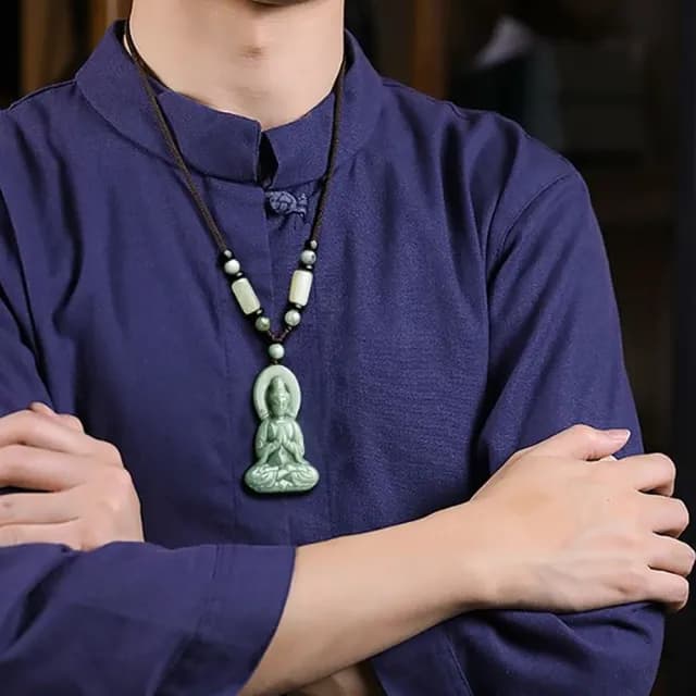 【Penny珮妮】A貨翡翠豆種立體觀音吊墜項鍊(母親節 送男友 送女友 交換禮物 生日 情人節 尾牙 新年 結婚)