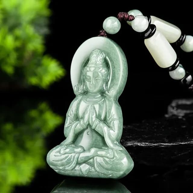 【Penny珮妮】A貨翡翠豆種立體觀音吊墜項鍊(母親節 送男友 送女友 交換禮物 生日 情人節 尾牙 新年 結婚)