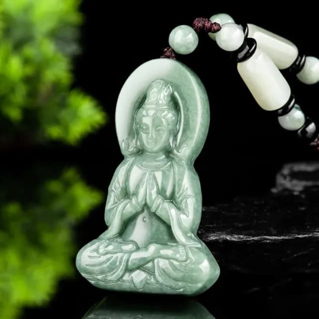 【Penny珮妮】A貨翡翠豆種立體觀音吊墜項鍊(母親節 送男友 送女友 交換禮物 生日 情人節 尾牙 新年 結婚)