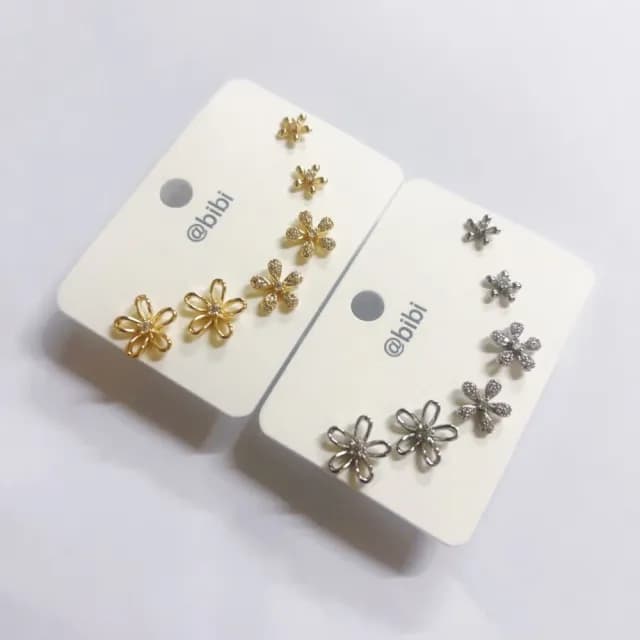 【bibi】情人節禮物 韓版精緻設計小花鋯石耳環3對入(耳針耳環 3對入耳環)