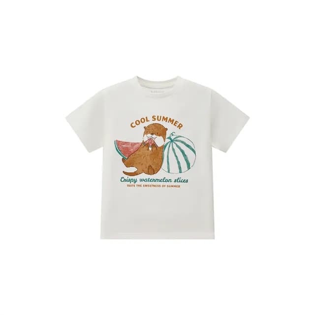 【GIORDANO 佐丹奴】童裝海邊水獺印花短袖上衣(08 皎白)