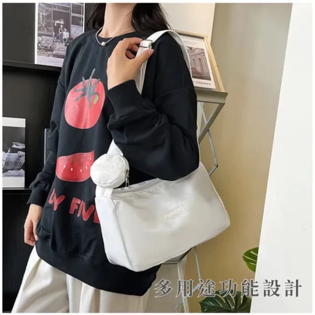 【萬用穿搭】父親節禮物 日系輕盈大容量純白單肩包-附小圓包(斜背 側背 配件 斜跨 側肩 學生 通勤 辦公)