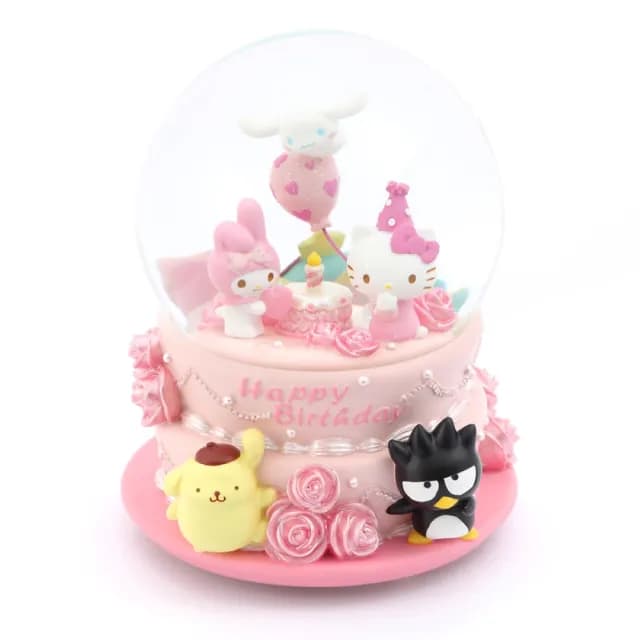 【JARLL 讚爾藝術】Hello Kitty 三麗鷗派對 生日蛋糕 水晶球音樂盒(生日禮物 情人禮物 閨蜜禮物)