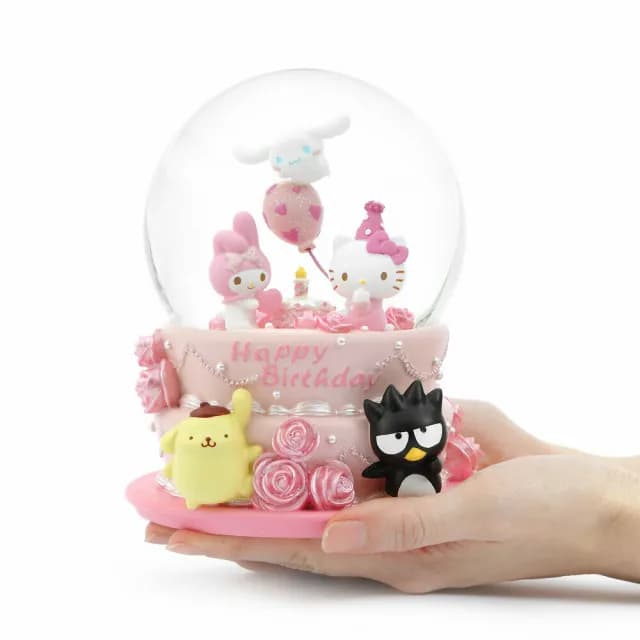 【JARLL 讚爾藝術】Hello Kitty 三麗鷗派對 生日蛋糕 水晶球音樂盒(生日禮物 情人禮物 閨蜜禮物)