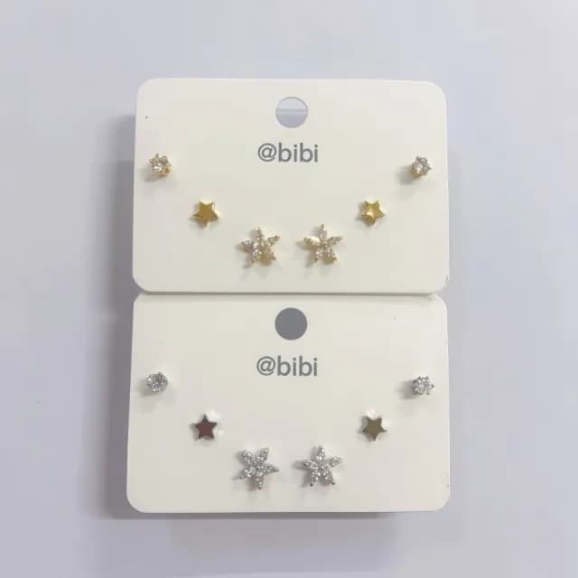 【bibi】情人節禮物 韓版精緻設計鋯石小花耳環3對入(耳針耳環 3對入耳環)