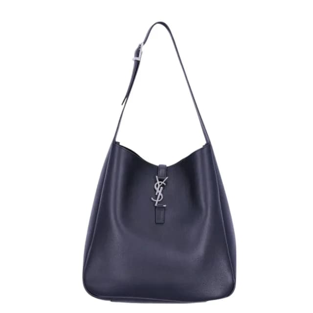 【YSL】SAINT LAUENT LE 5 A 7 Large 大款 粒面牛皮 肩背包 銀扣 黑色 753837