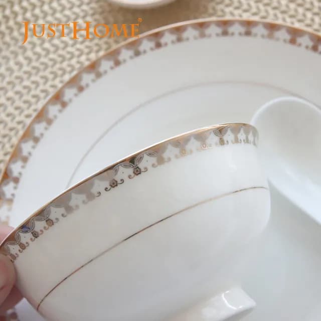 【Just Home】晨璽骨瓷26件骨瓷碗盤組-附禮盒(8人份 骨瓷 餐具禮盒 碗盤 碗 盤子)