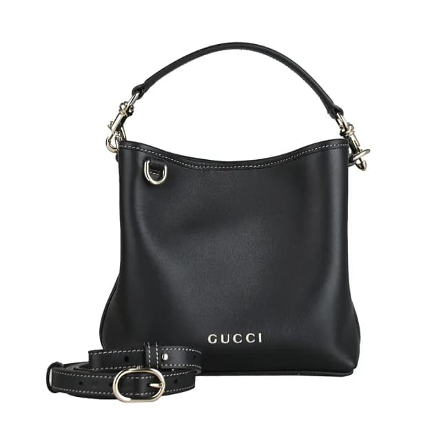 【GUCCI 古馳】GUCCI Emblem系列斜背/手提水桶包(迷你/黑)