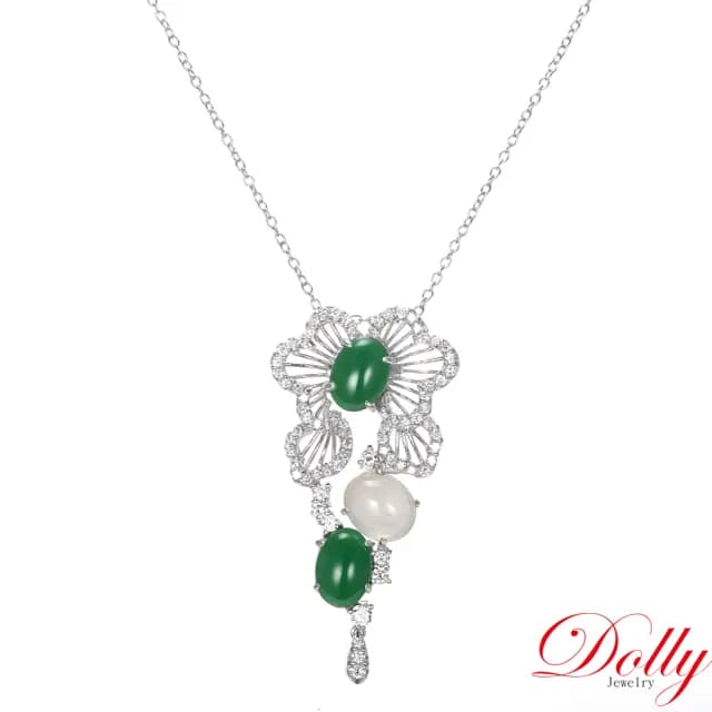 【DOLLY】買一送一 18K金 緬甸冰玻種A貨雙色翡翠鑽石項鍊(現貨 母親節 長輩送禮首選)
