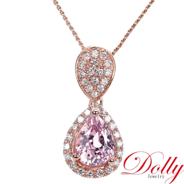 【DOLLY】1克拉 無燒斯里蘭卡蓮花藍寶石14K玫瑰金鑽石項鍊-002(現貨 母親節 長輩送禮首選)