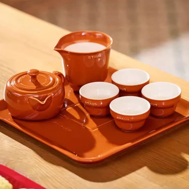 【法國Staub】陶瓷茶壺茶具七件組-肉桂黃/藕荷色2色任選(德國雙人牌集團官方直營)