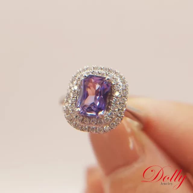 【DOLLY】1克拉 無燒斯里蘭卡薰衣草紫藍寶石18K金鑽石戒指-007(母親節 長輩送禮 交換禮物首選)