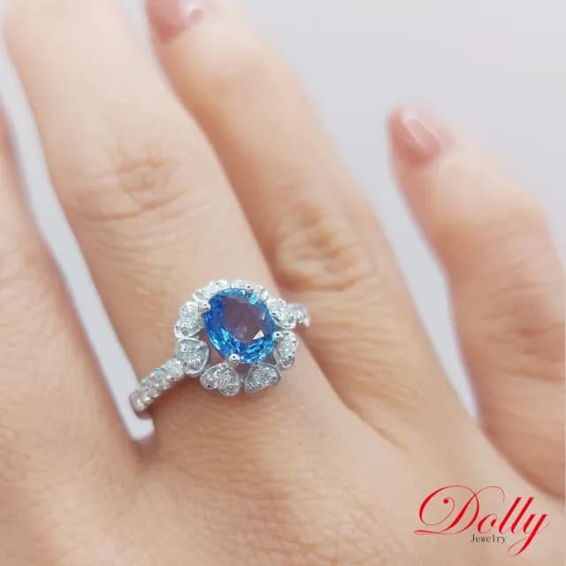【DOLLY】1克拉 天然藍寶石14K金鑽石戒指-001(母親節 長輩送禮 交換禮物首選)